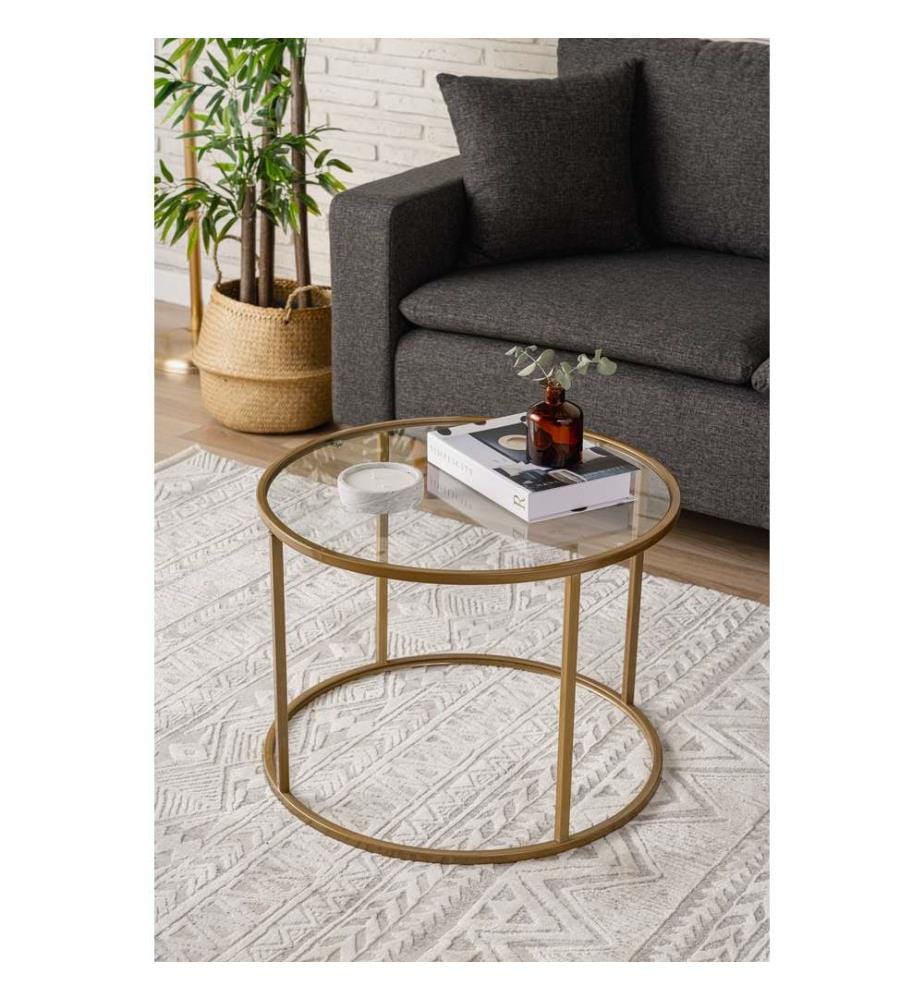 Table basse, dorée, 100 % VERRE TEMPÉRÉ, structure : 100 % MÉTAL