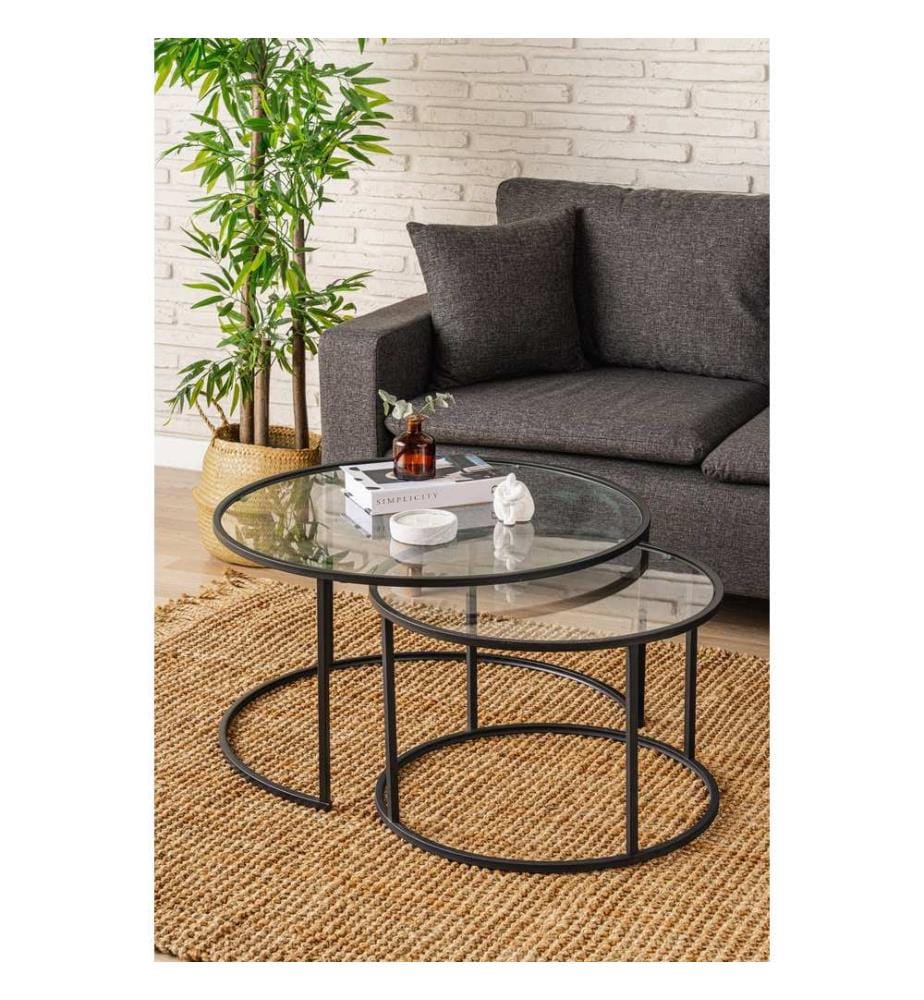 Table basse, noire, transparente, 100 % VERRE TRANSPARENT TREMPÉ, structure : 100 % MÉTAL