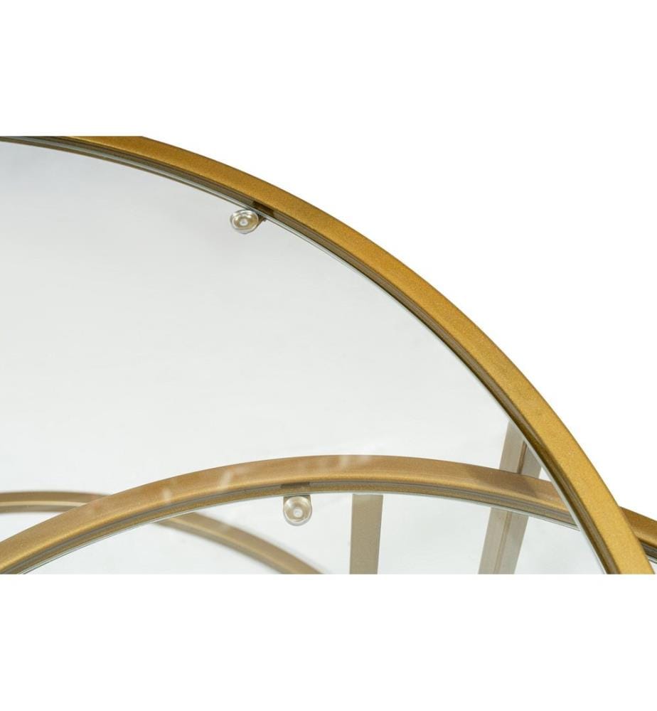 Table basse, dorée, transparente, 100 % VERRE TRANSPARENT TREMPÉ, structure : 100 % MÉTAL