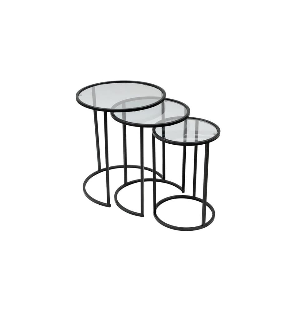 Tavolino sovrapponibile, 3 pezzi, nero, trasparente, 100% VETRO TEMPERATO TRASPARENTE, struttura: 100% METALLO