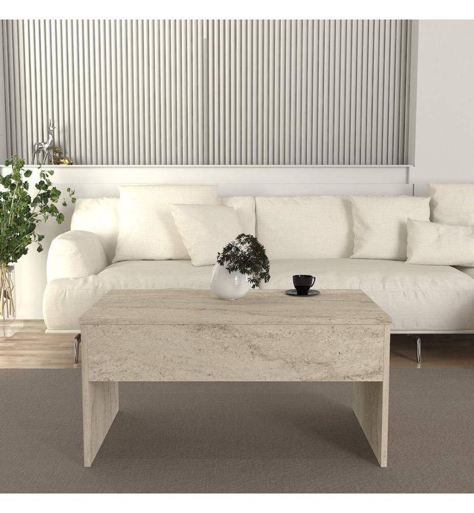 Table basse, travertin, PANNEAU DE PARTICULES 100 % REVÊTU DE MÉLAMINE
