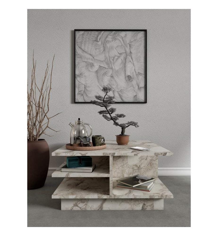 Table basse, marbre Ephesus, panneau de particules 100 % mélaminé, pieds en plastique