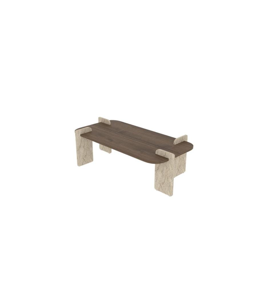 Table basse, noyer, travertin, PANNEAU DE PARTICULES ENTIÈREMENT RECOUVERT DE MÉLAMINE
