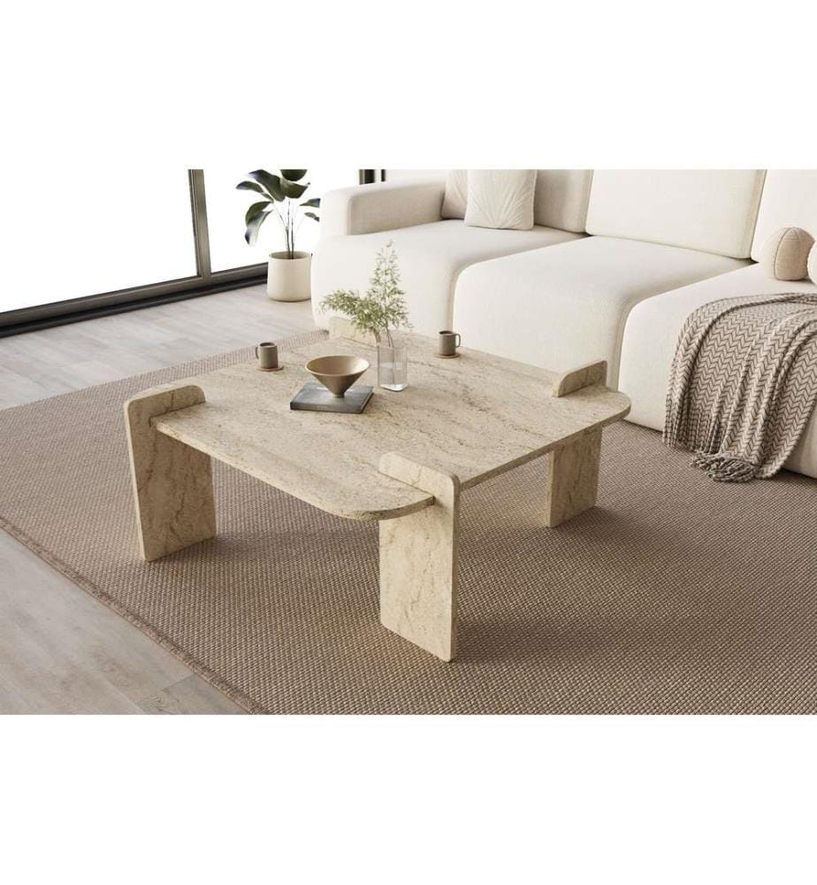 Table basse, travertin, PANNEAU DE PARTICULES ENTIÈREMENT RECOUVERT DE MÉLAMINE