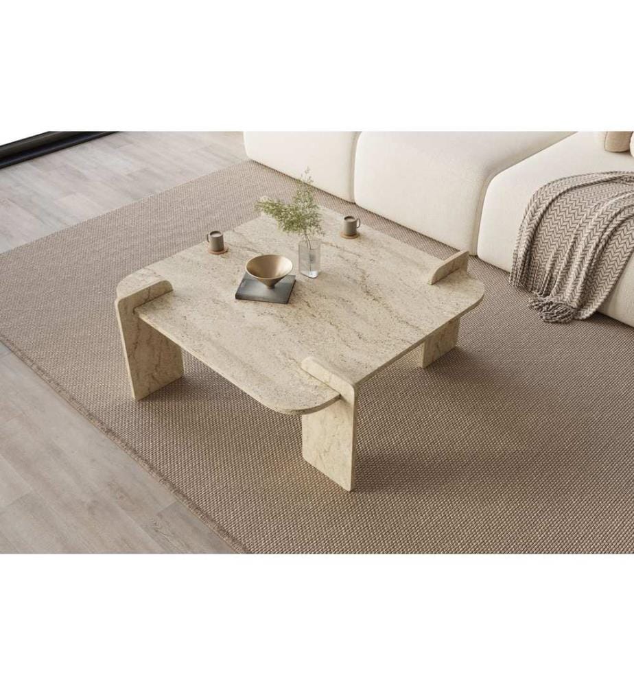 Table basse, travertin, PANNEAU DE PARTICULES ENTIÈREMENT RECOUVERT DE MÉLAMINE