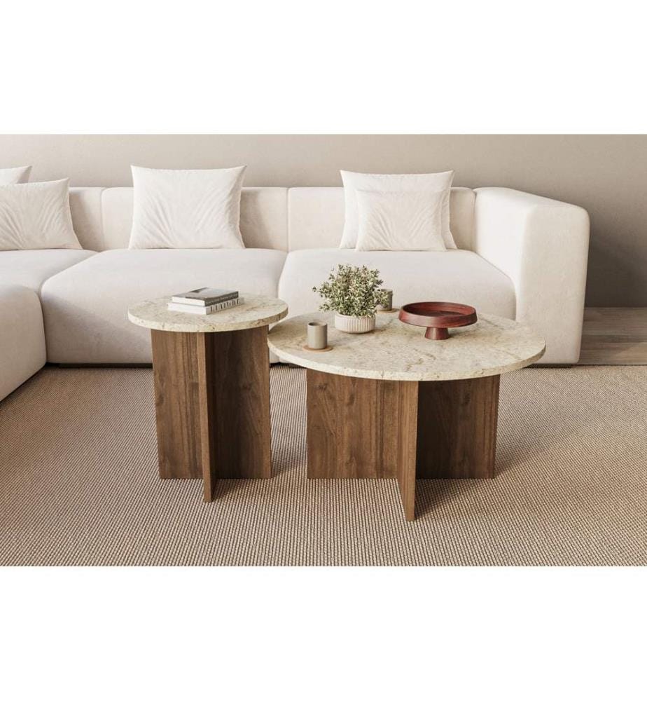Couchtisch-Set, Travertin, Nussbaum, 100 % MELAMINBESCHICHTETE SPANPLATTE