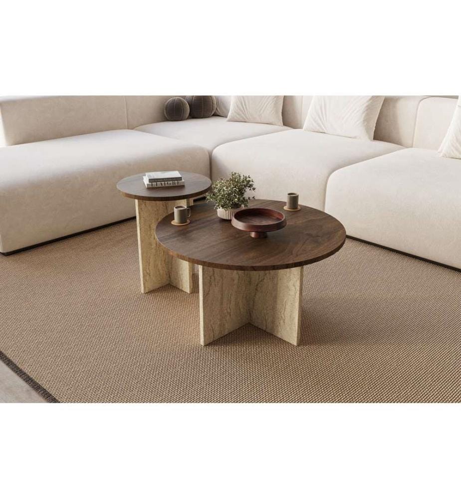 Couchtisch-Set, Nussbaum, Travertin, 100 % MELAMINBESCHICHTETE SPANPLATTE