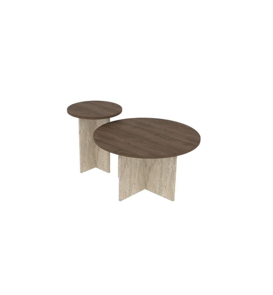 Couchtisch-Set, Nussbaum, Travertin, 100 % MELAMINBESCHICHTETE SPANPLATTE