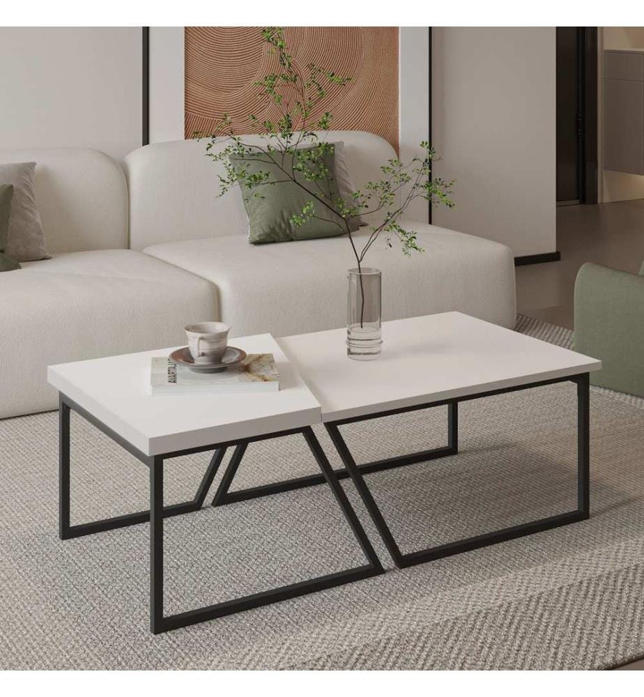 Ensemble de tables basses, blanc, 100 % PANNEAUX DE PARTICULES RECOUVERTS DE MÉLAMINE