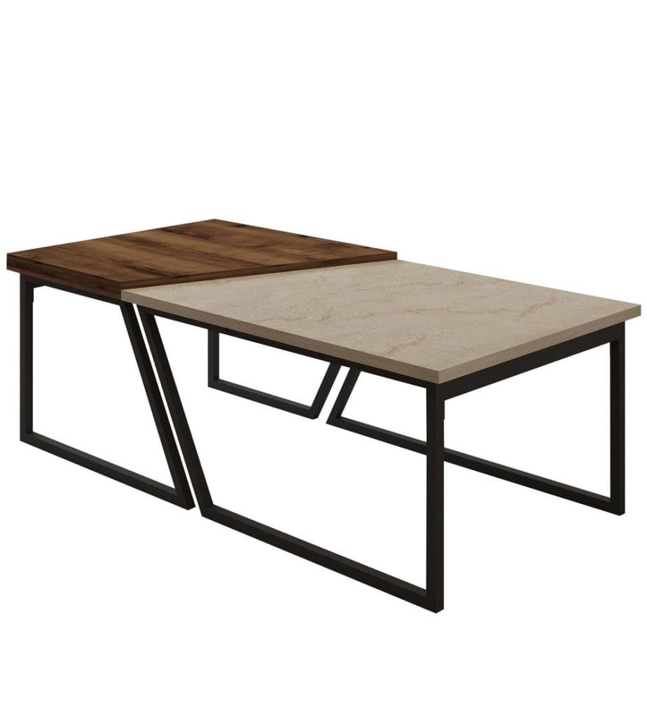 Ensemble de tables basses, travertin, noyer rustique, 100 % PANNEAUX DE PARTICULES RECOUVERTS DE MÉLAMINE