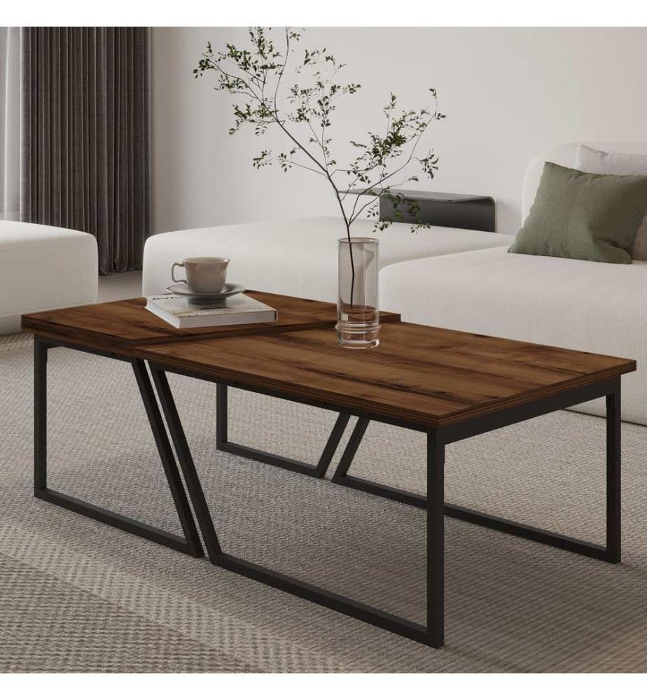 Ensemble de tables basses, noyer rustique, 100 % PANNEAUX DE PARTICULES RECOUVERTS DE MÉLAMINE