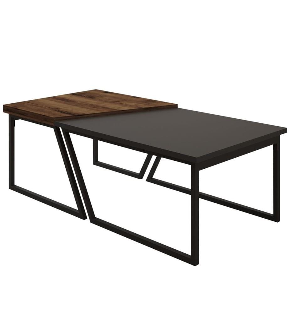 Couchtischset, Anthrazit, rustikales Walnussholz, 100 % MELAMINBESCHICHTETE SPANPLATTE