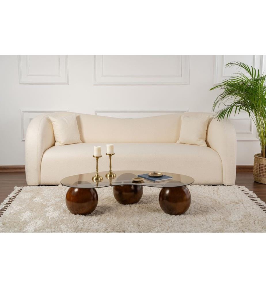 Table basse, noyer, Bronze, Plateau : 100 % VERRE TREMPÉ