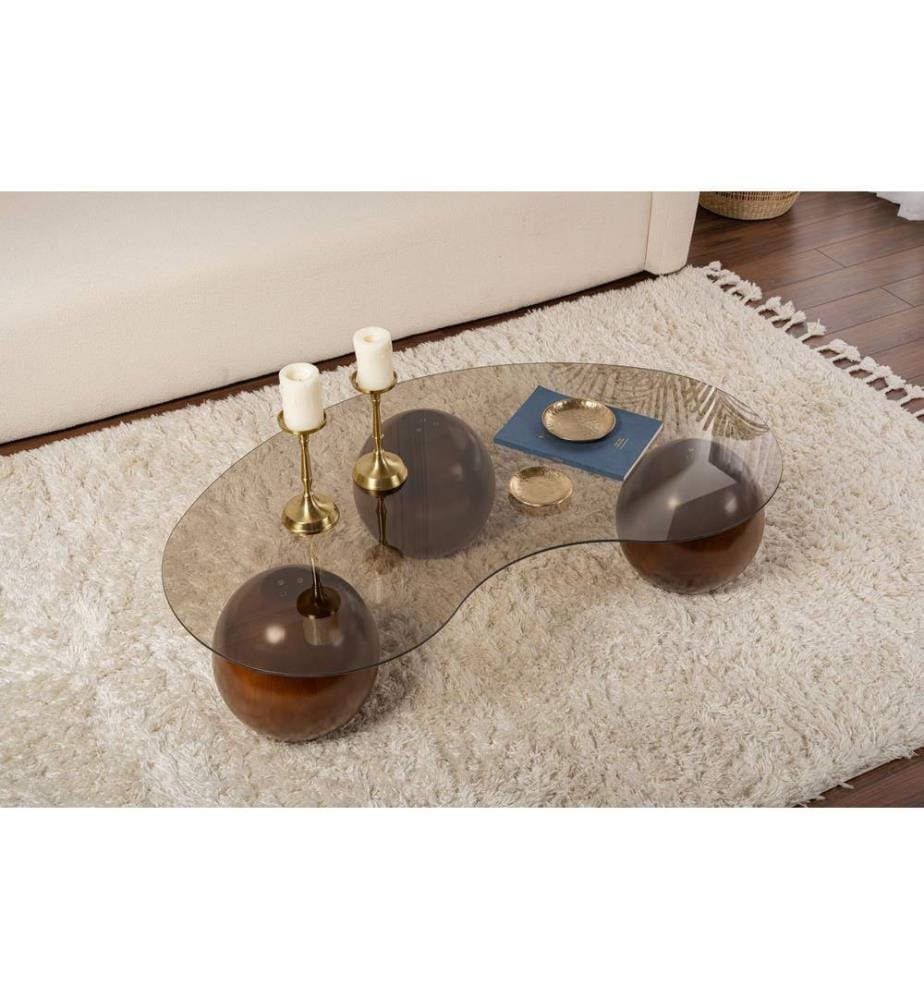 Table basse, noyer, Bronze, Plateau : 100 % VERRE TREMPÉ