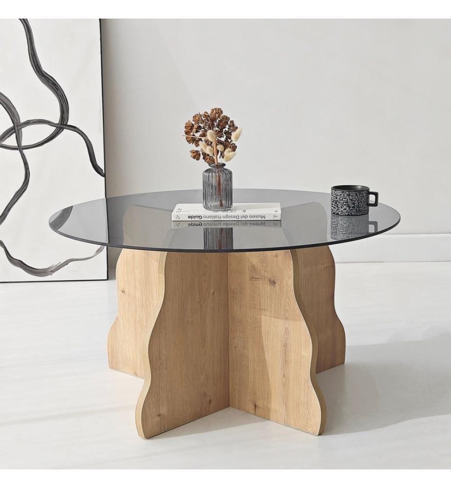 Couchtisch, Saphir-Eiche, Rauchglas, 100 % HARTGLAS