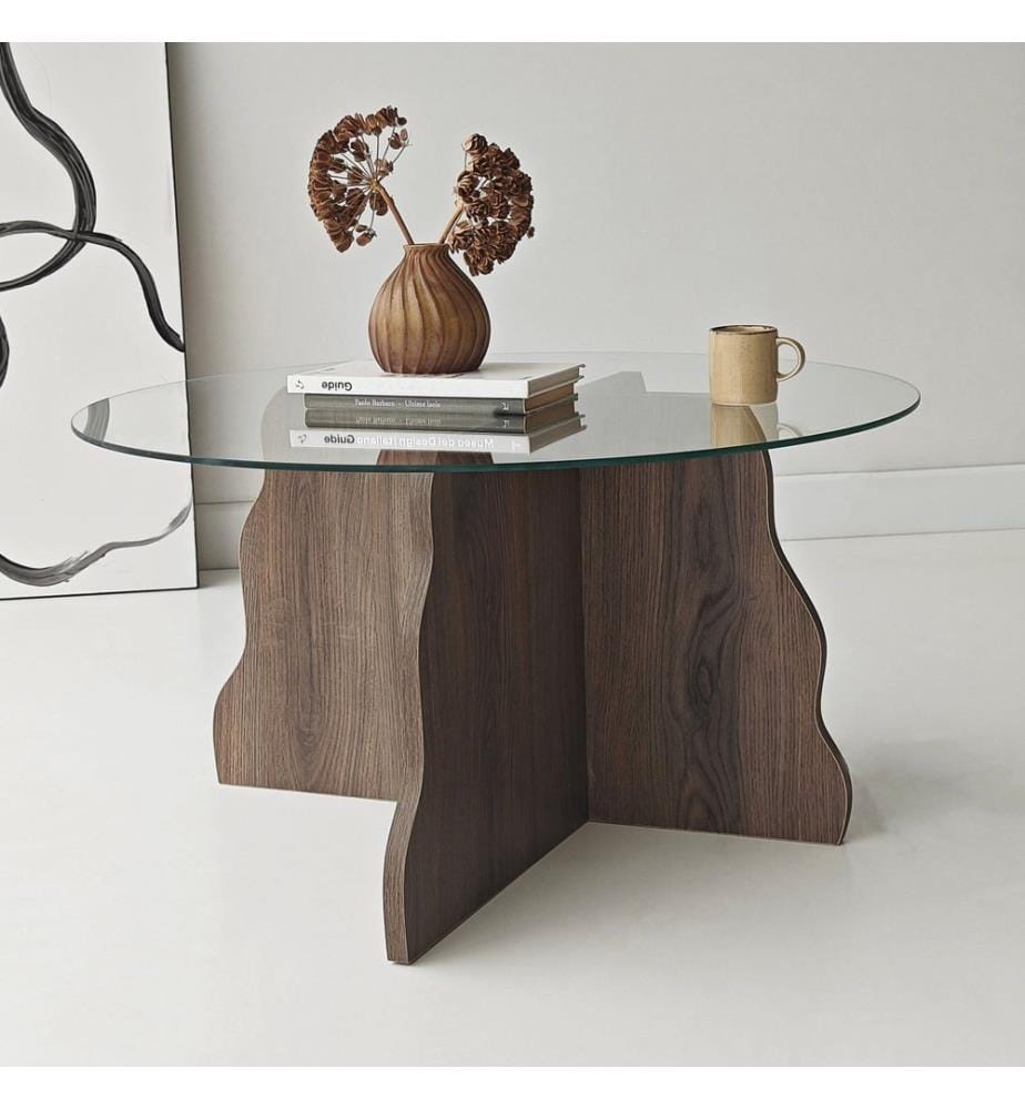Table basse, noyer, transparent, 100 % VERRE TREMPÉ