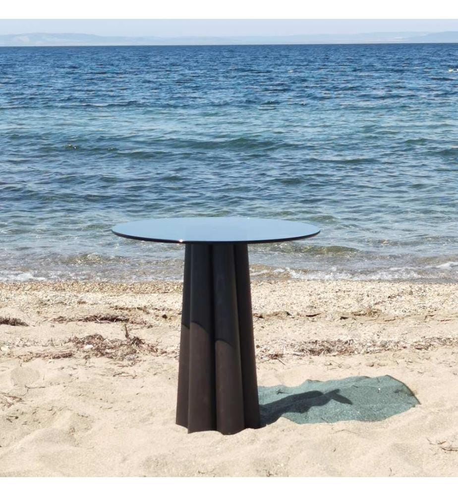 Couchtisch, Schwarz, Blau, Gehärtetes Glas, Gestell: Buche