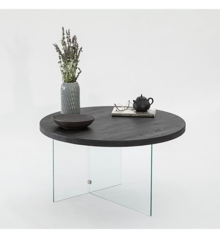 Table basse, Anthracite, Transparent, Verre trempé, Piétement : MDF MDF