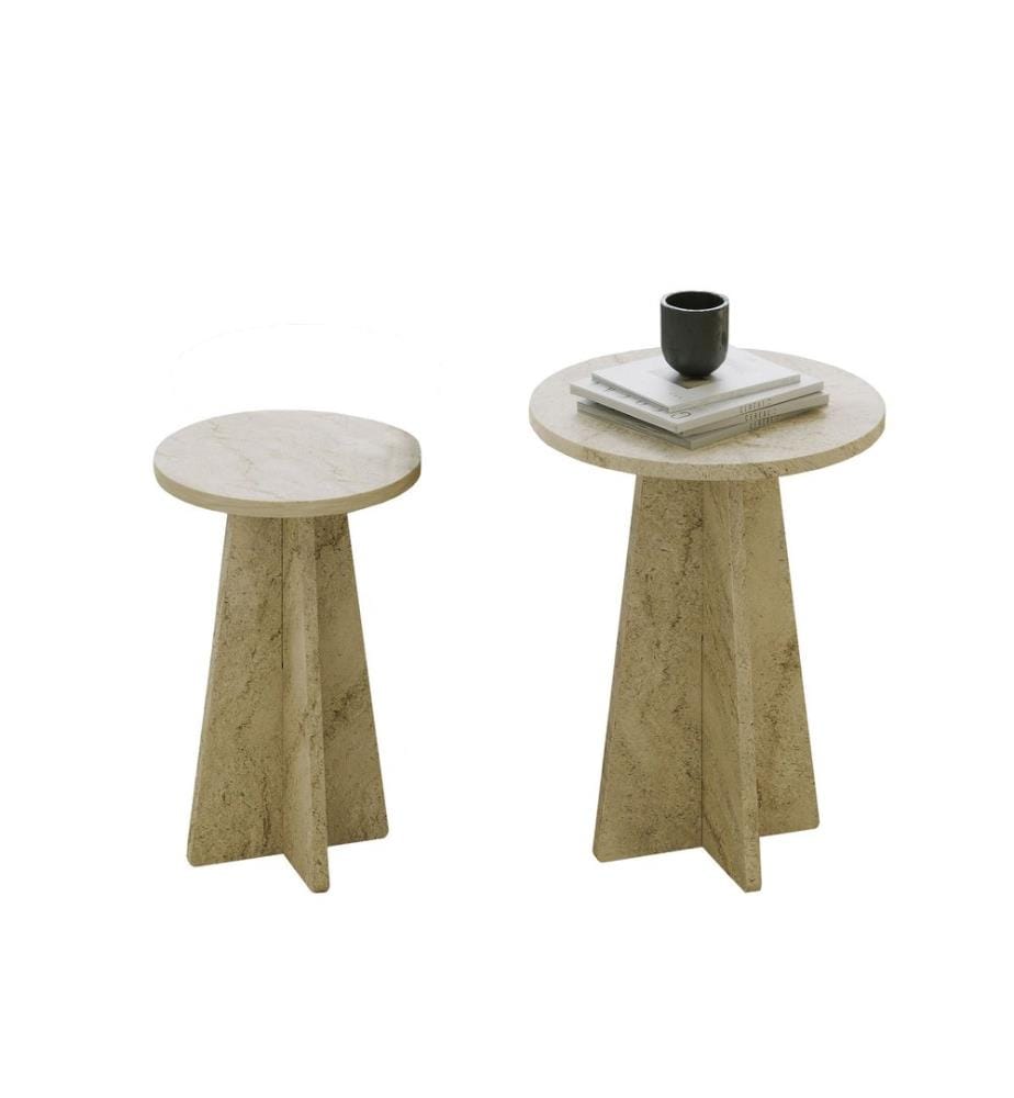Ensemble de tables basses, travertin, panneau de particules 100 % recouvert de mélamine