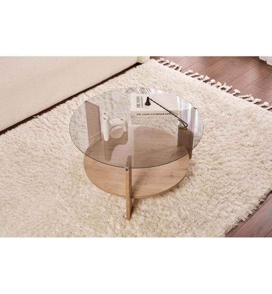Table basse, chêne saphir, fumé, 100 % VERRE TREMPÉ