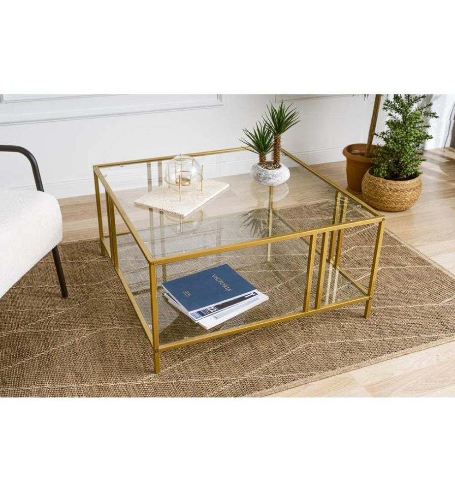 Couchtisch, Gold, gehärtetes Glas, Gestell: %100 Metall