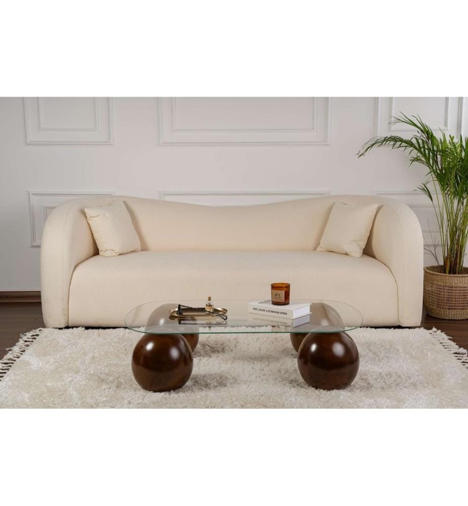 Table basse, noyer, transparente, plateau : 100 % VERRE TREMPÉ