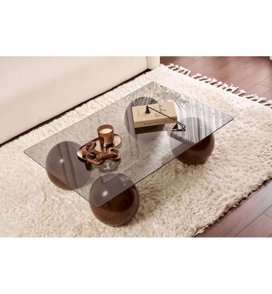Couchtisch, Walnuss, grau, Tischplatte: 100 % HARTGLAS