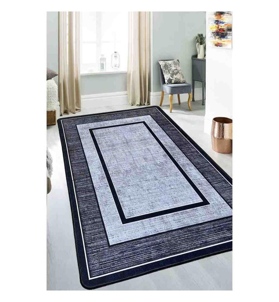 Tapis de salle, noir, bleu marine, blanc, 100% polyester, 80 x 200 cm