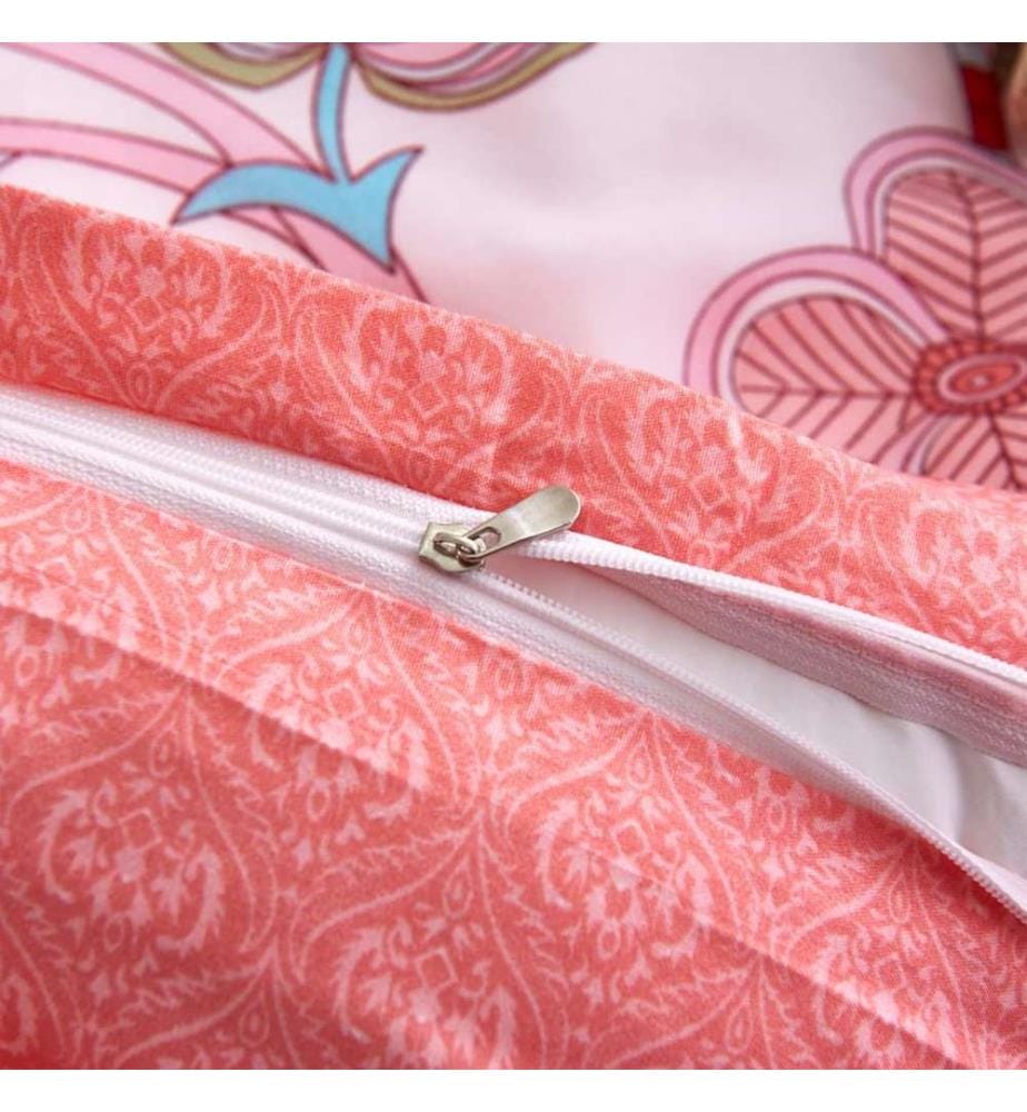 Parure de lit avec housse de couette motif floral/rayé rose