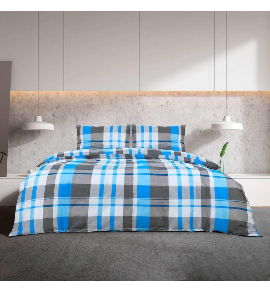 Bettwäsche-Set Blau und Grau 200x220 cm Baumwolle