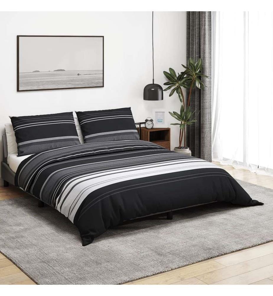 Ensemble de housse de couette noir et blanc 155x220 cm Coton