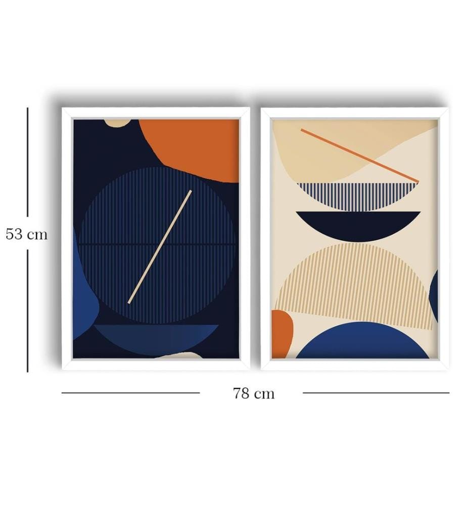 Dekorative gerahmte MDF-Gemälde, 2 Stück, Orange Marineblau Blau Creme, MDF, Holz gerahmt