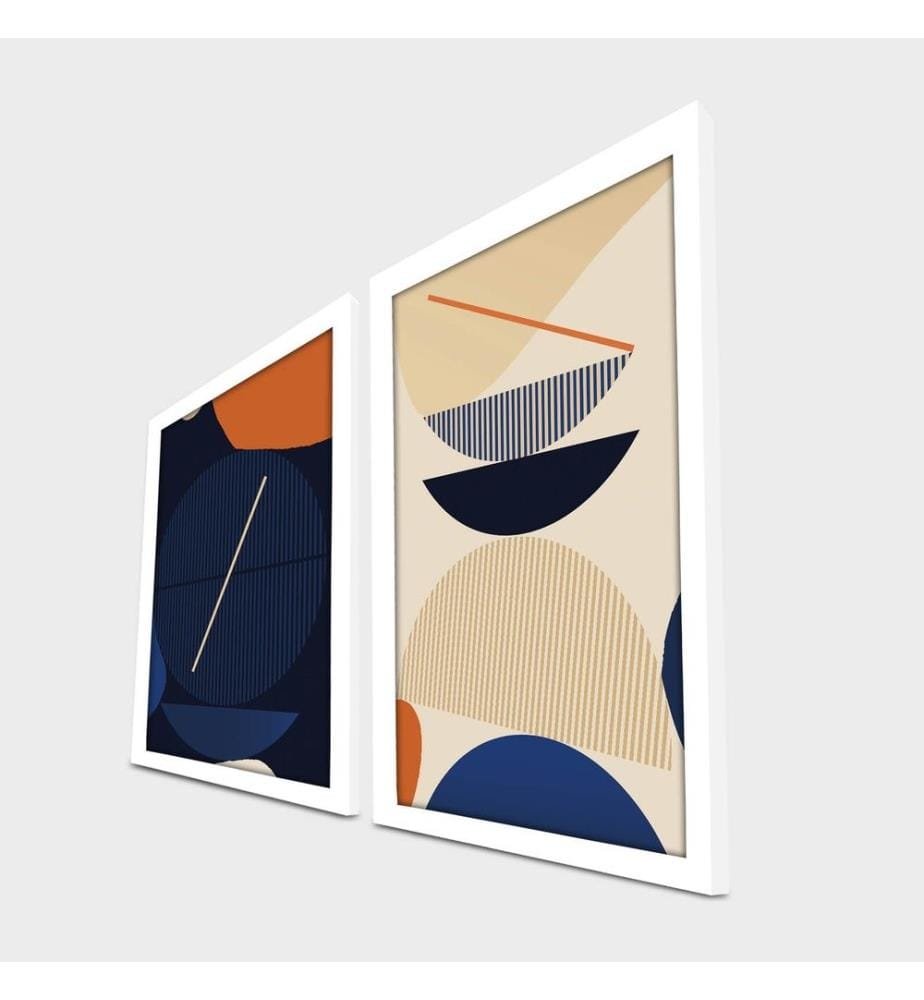 Dekorative gerahmte MDF-Gemälde, 2 Stück, Orange Marineblau Blau Creme, MDF, Holz gerahmt