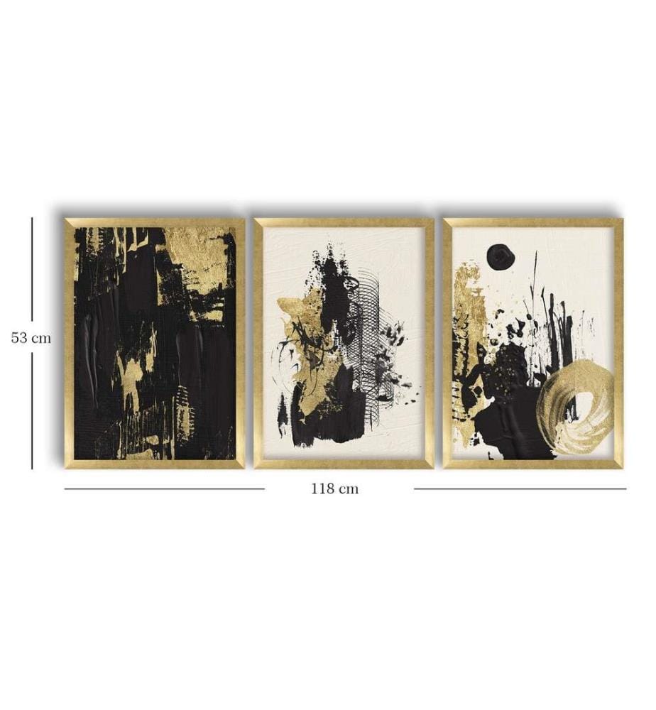 Decorative Framed MDF Painting, 3 Pieces, Gold White Black, MDF, Wooden Framed