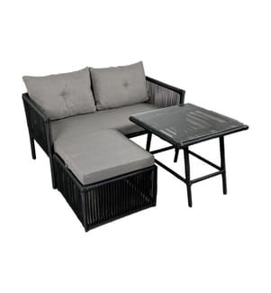 Garten-Lounge-Set, Grau, Gestell aus Aluminium, Tischplatte aus gehärtetem Glas