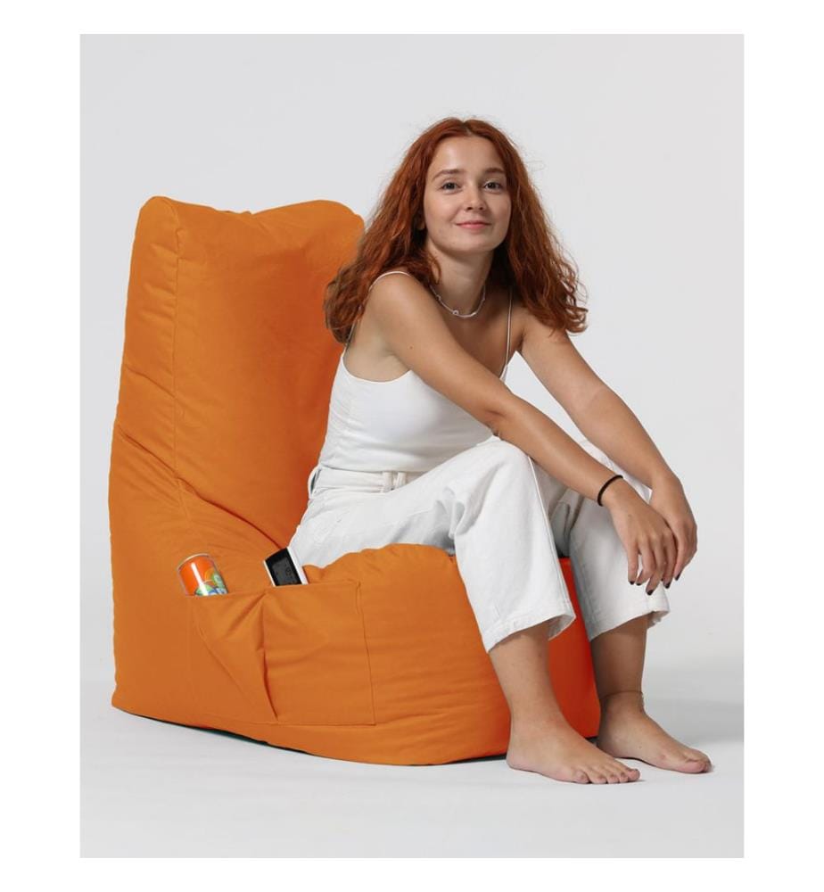Sac pouf de jardin, orange, polystyrène recyclé haute densité, tissu polyester