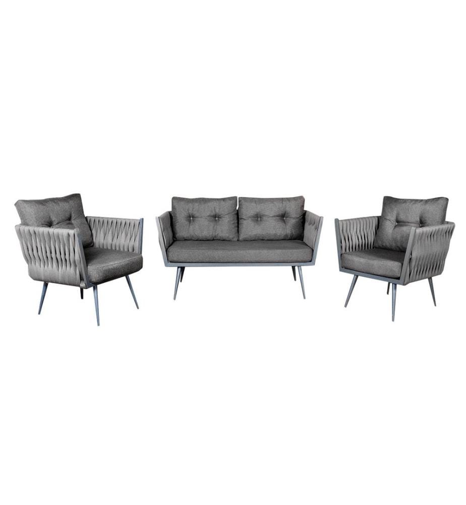Garten-Lounge-Set, Grau, Metallgestell, Sitzschaumstoff
