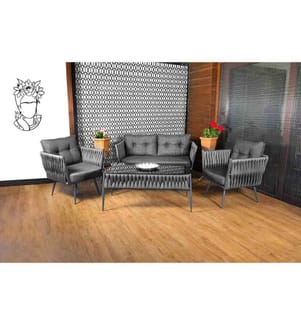 Garten-Lounge-Set, Grau, Metallgestell, Sitzschaumstoff