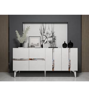 Console, blanc, argent, panneau de particules 100% mélaminé