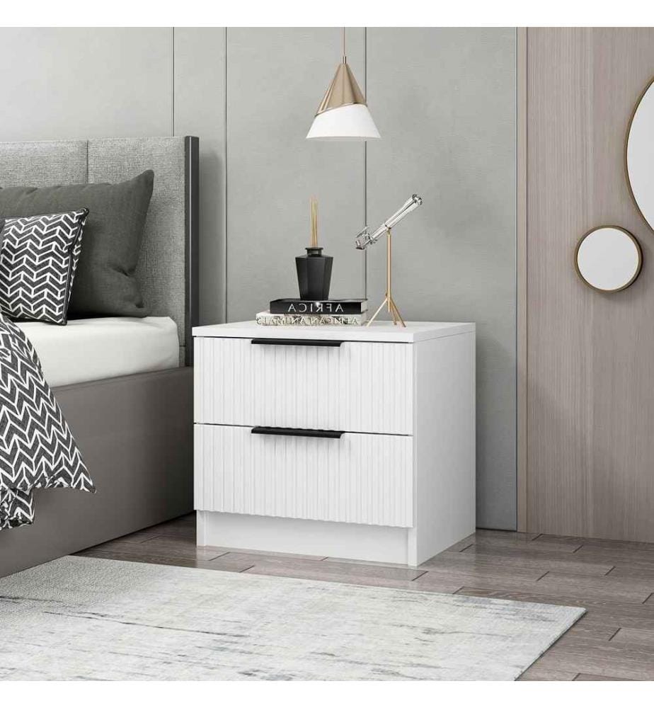 Table de nuit, blanc, panneau de particules mélaminé