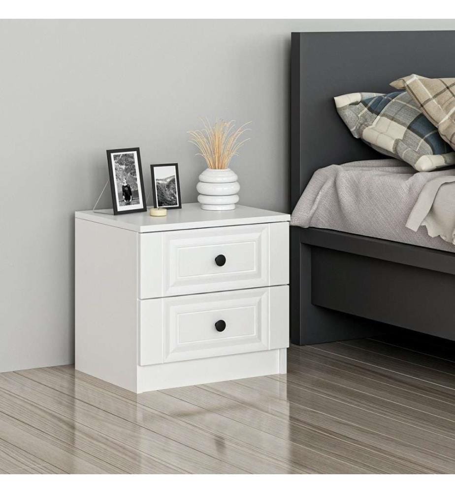 Table de nuit, blanc, panneau de particules mélaminé