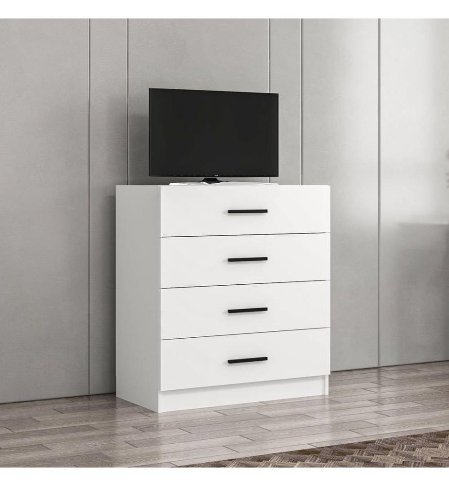 Comò, bianco, pannello di particelle rivestito in melamina