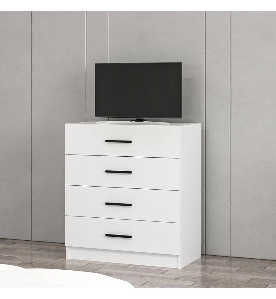 Comò, bianco, pannello di particelle rivestito in melamina