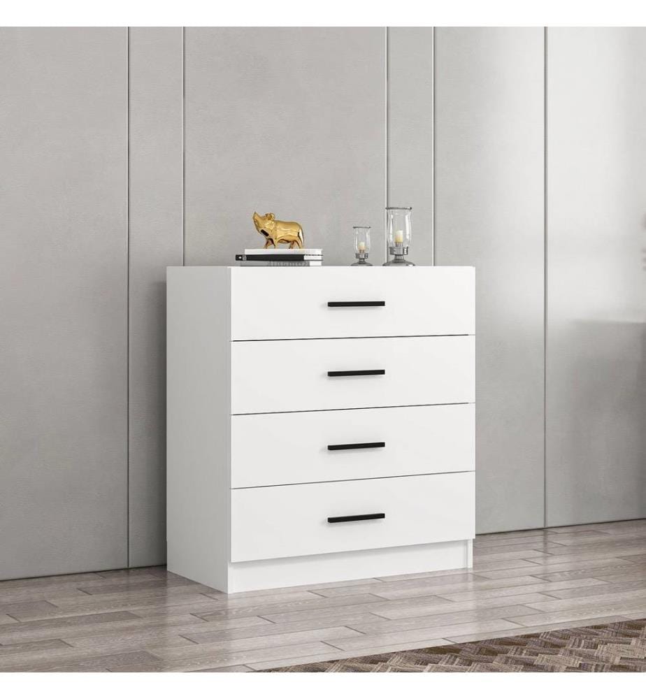 Comò, bianco, pannello di particelle rivestito in melamina