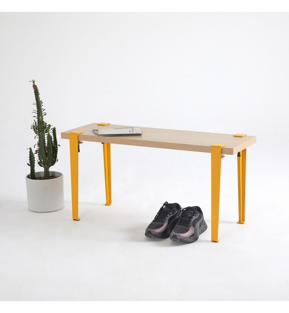 Panchina, legno giallo, pannello di particelle rivestito di melamina