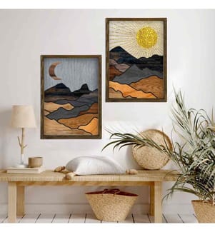 Quadro decorativo con cornice, 2 pezzi, Multicolore, Legno di pino