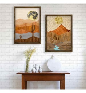 Quadro decorativo con cornice, 2 pezzi, Multicolore, Legno di pino