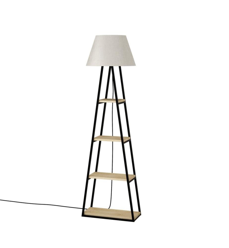 Lampada da terra, lino di quercia, pannello di particelle rivestito di melammina