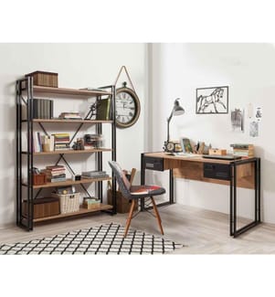Arbeitszimmer-Möbelset, Atlantische Kiefer, Schwarz, Melaminbeschichtete Spanplatte