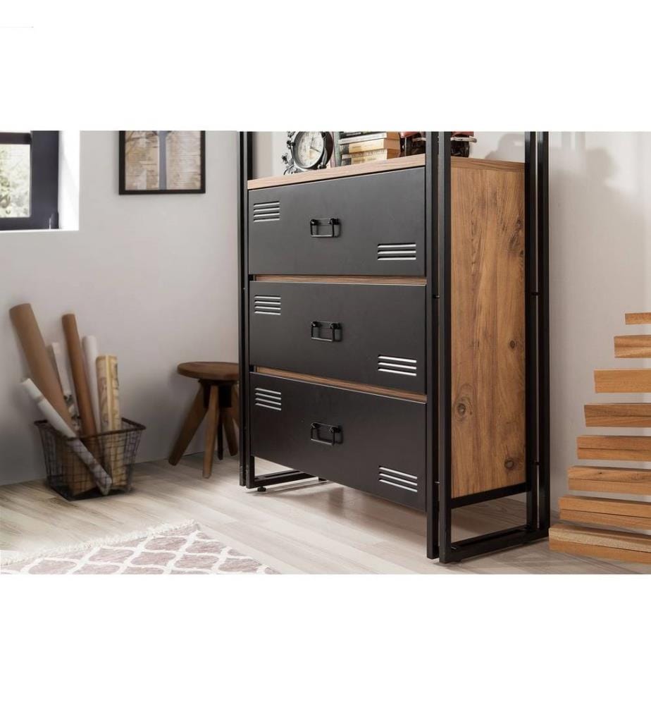 Arbeitszimmer-Möbelset, Atlantische Kiefer, Schwarz, Melaminbeschichtete Spanplatte